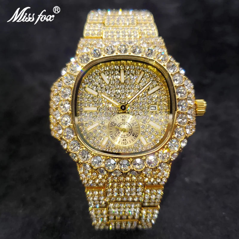 New Hip Hop Watches For Men Luxury Iced Out Quartz Wristwatch Fashion Fully Diamond Waterproof Luminous Male Clock Hot Sale 2022