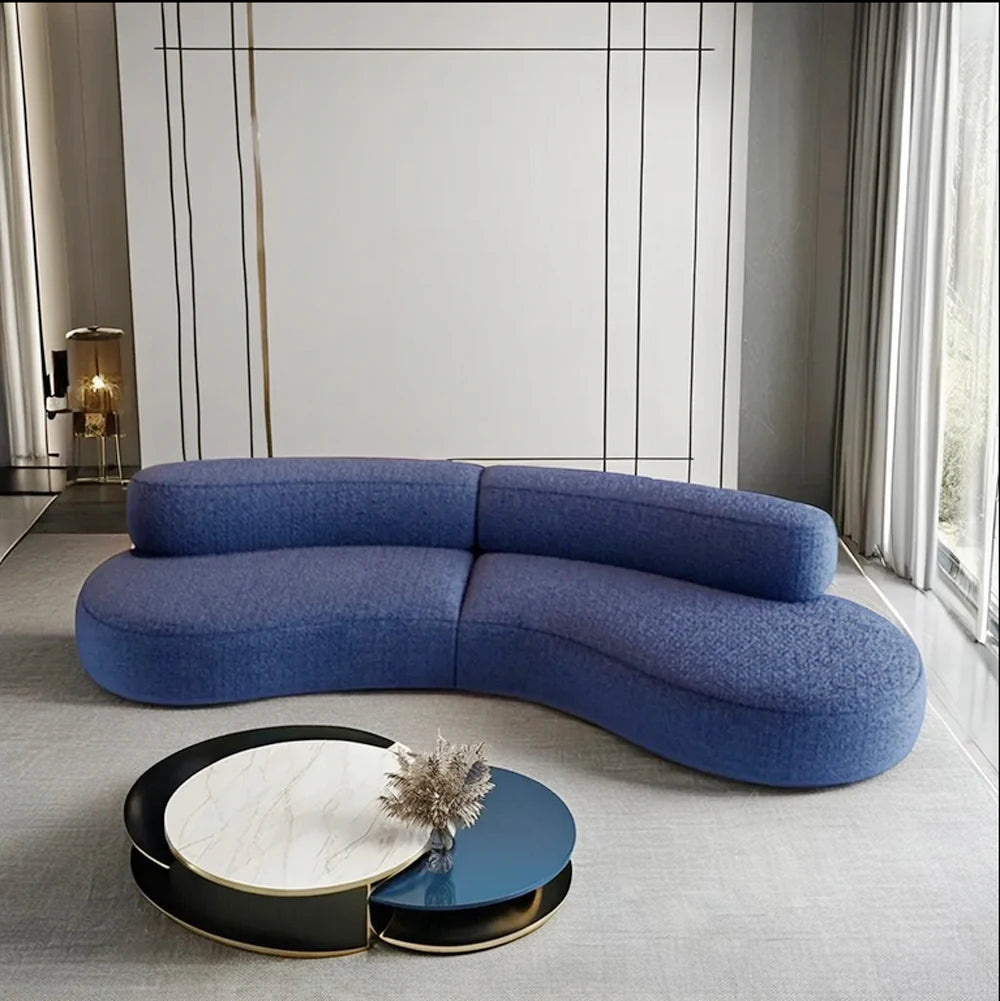 Luxurious Velvet Curved S-Shaped Sofas — Beige | KIMLUD