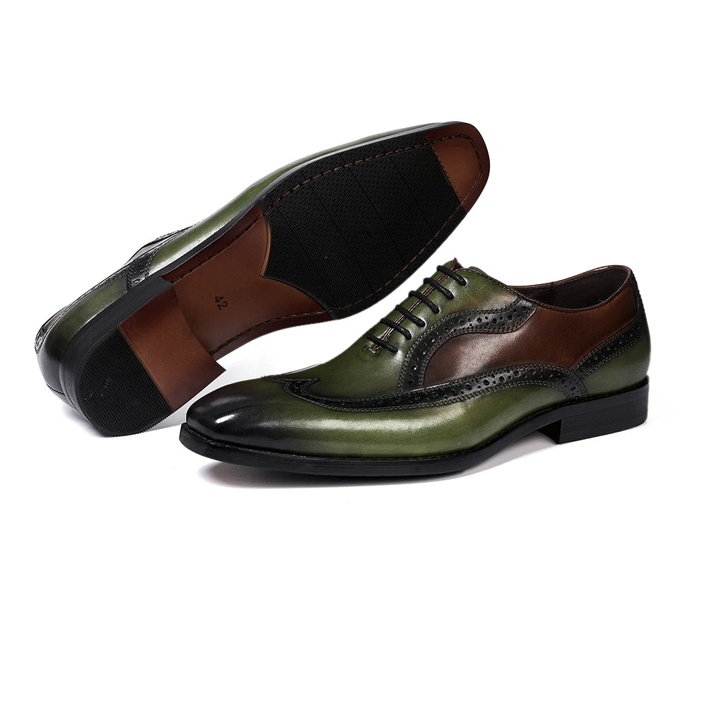 Luxury Italian Men&#39;s Oxfords Genuine Leather Brogue Wingtip Wedding Party Dress Shoes for Men Classic Lace-Up Office Formal Shoe