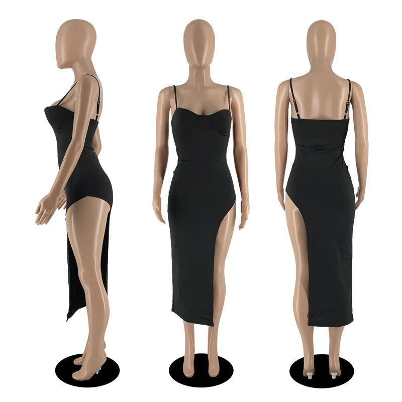 Sexy Spaghetti Strap High Split Party Dress Women Night Sleeveless Backless Slim Bodycon Maxi Dress Elegant Birthday Prom Dress