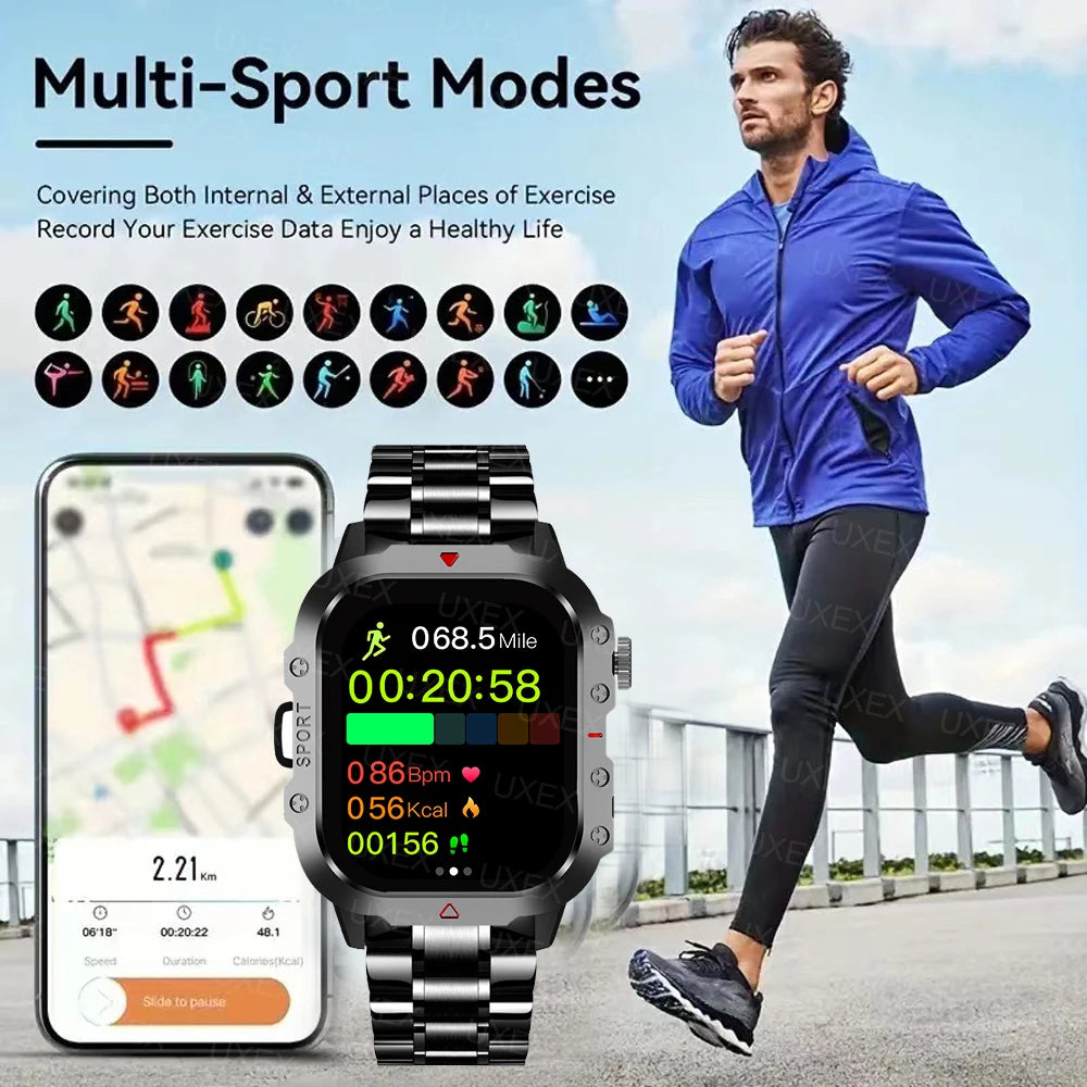 2025 New Military Smart Watch Men Outdoor  2.01" Al Voice Bluetooth Call Smartwatch Surprise Gift Outdoors For Android& IOS Male