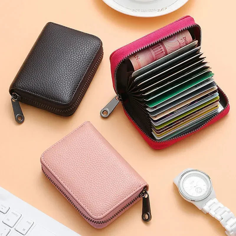 PU Leather Card Holder Wallet Multi-Slot — Black | KIMLUD