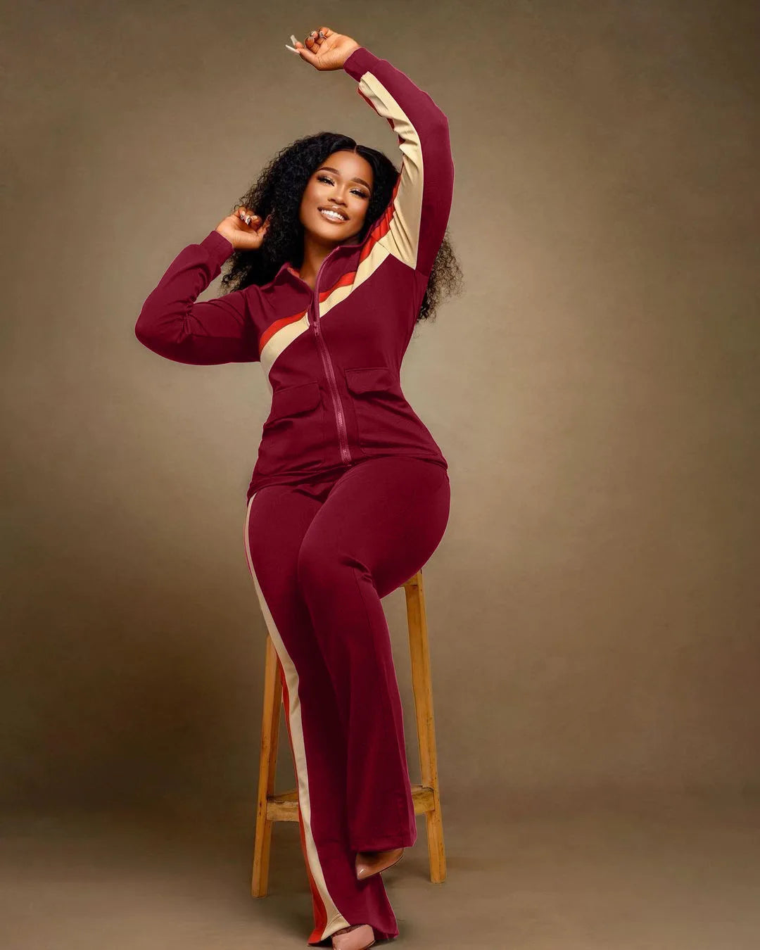 Women's Spor Two-ket Faion Set Long Sve Long Pants Winter Collection Adult Size Clothing Set with kets