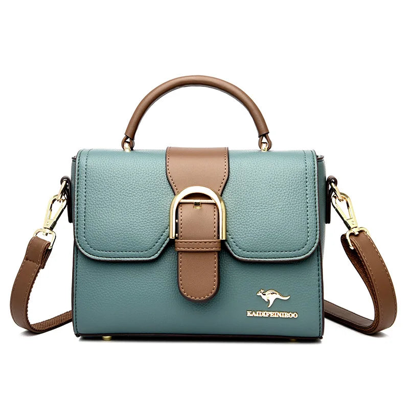 Genuine Cow Leather Shoulder Bag With Subtle Flap And Refined Hardware — Creamy Beige With Taupe Trim | KIMLUD