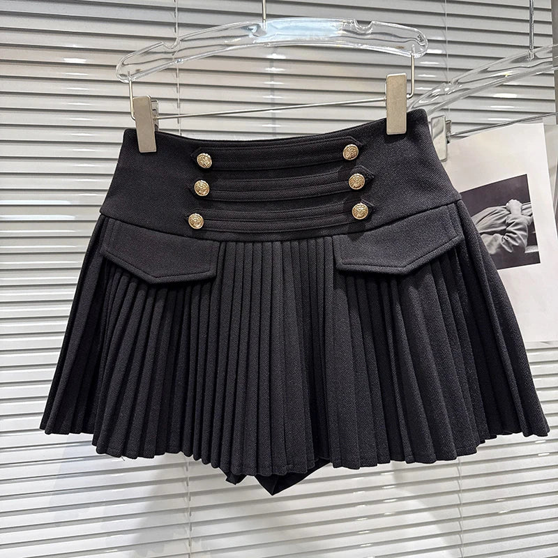 A-Line Skirt – High-Waisted Pleated – Polyester Blended | KIMLUD