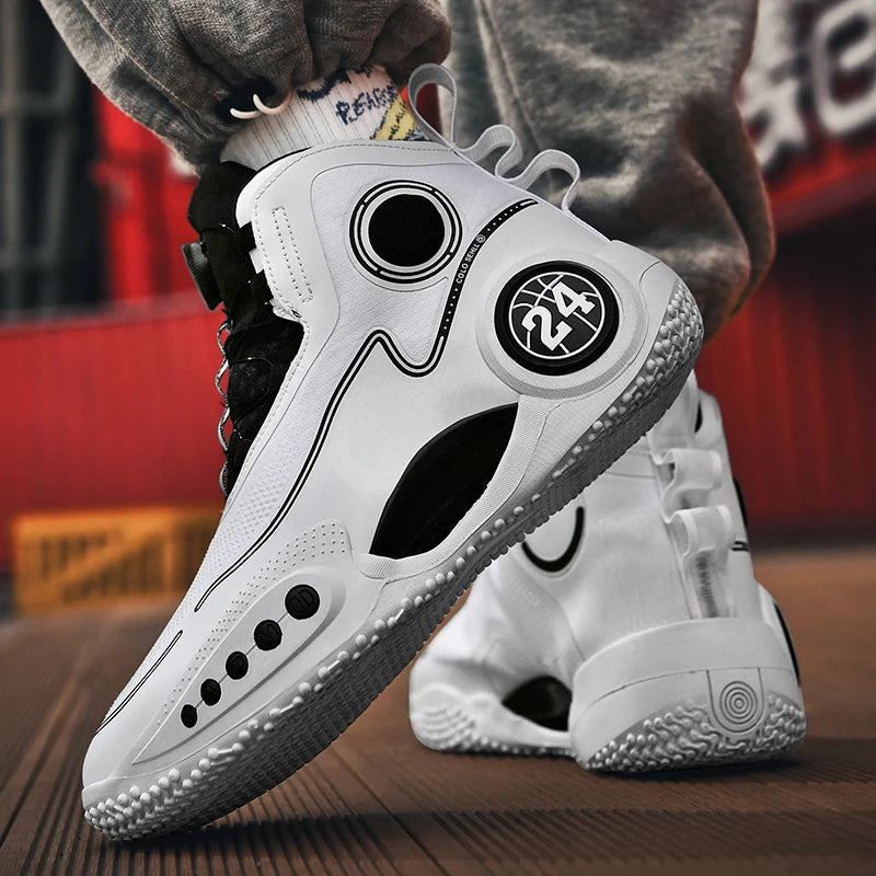 Rotary button shock-absorbing anti-slip wear-resistant sports shoes youth sports students high top basketball shoes male