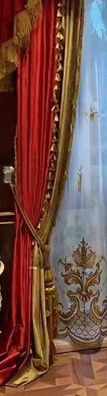 Gold Red Embroidered Window Screen Velvet Splicing Thickened Curtains for Living Room Bedroom French Balcony Villa Valance