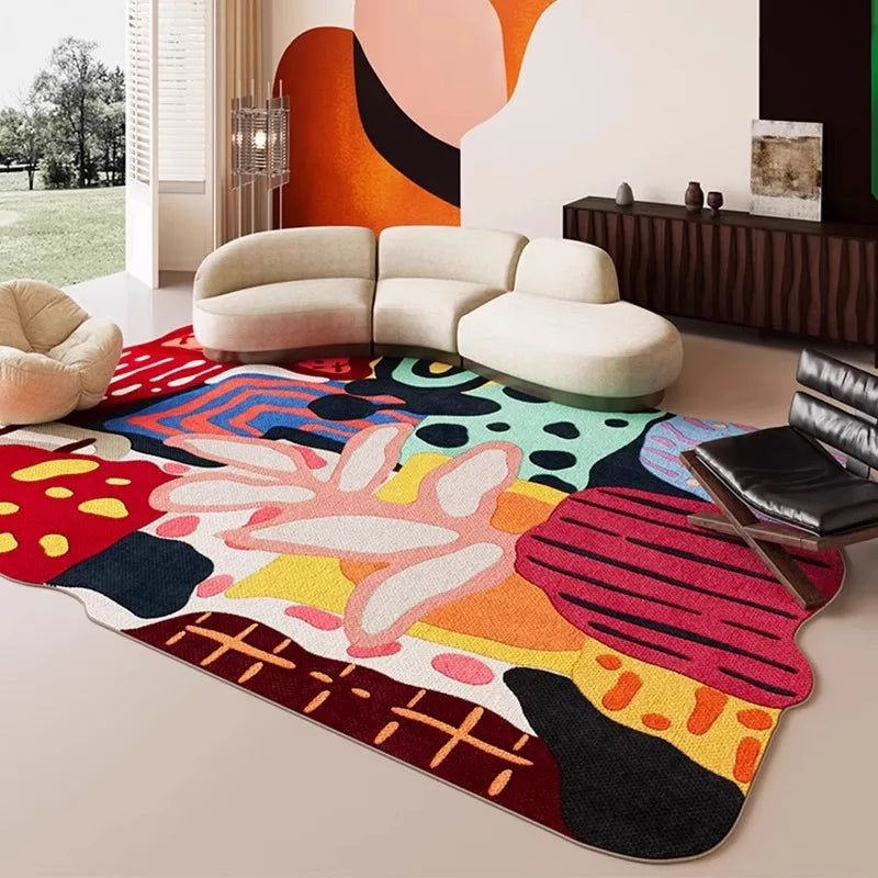 Polyester Area Rug Wilton-Inspired Machine-Woven Special-Shaped Abstract Dopamine Art — Multicolor | KIMLUD
