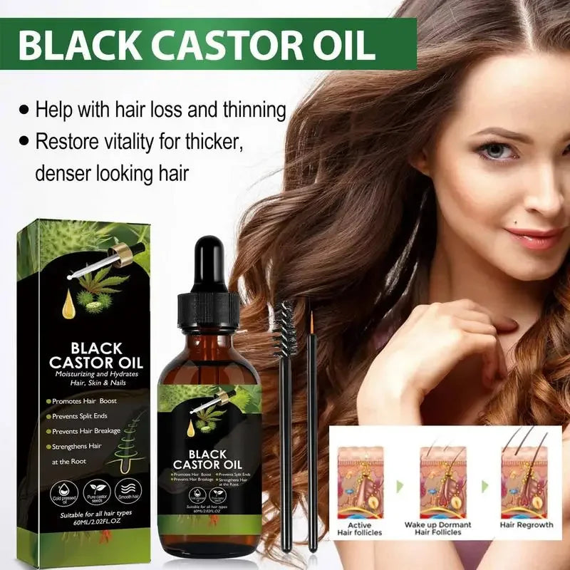 Black Castor Oil for Hair 60ml Moisturizing Hair Oil Care Liquid Jamaican Black Castor Hair Oil Gentle Natural