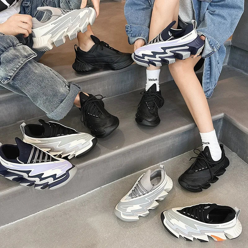 Chunky Sneakers – Height Increasing Platform – Leather Mesh | KIMLUD