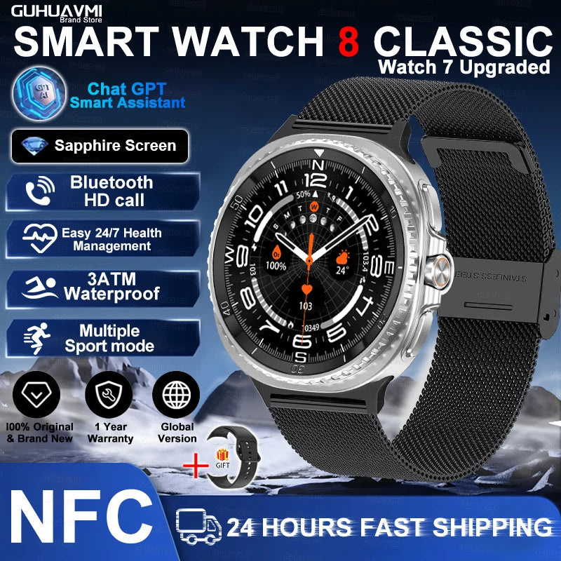 46mm Watch 8 Ultra Classic GPS Compass NFC SmartWatch Men AMOLEDS Rotating Dial BT Call 3ATM Waterproof Watch7 Upgraded Watches