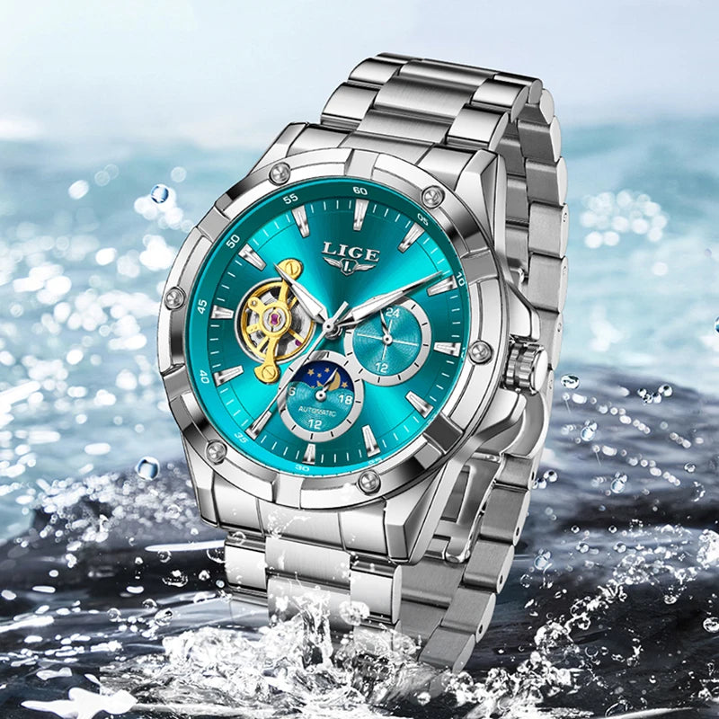 LIGE New Tourbillon Automatic Watches For Men Fashion Business Watch Men Luxury Sports Waterproof Men's Mechanical Wristwatch