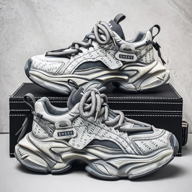 Men's Chunky Sneakers – Height Increasing Platform – Leather Fabric | KIMLUD