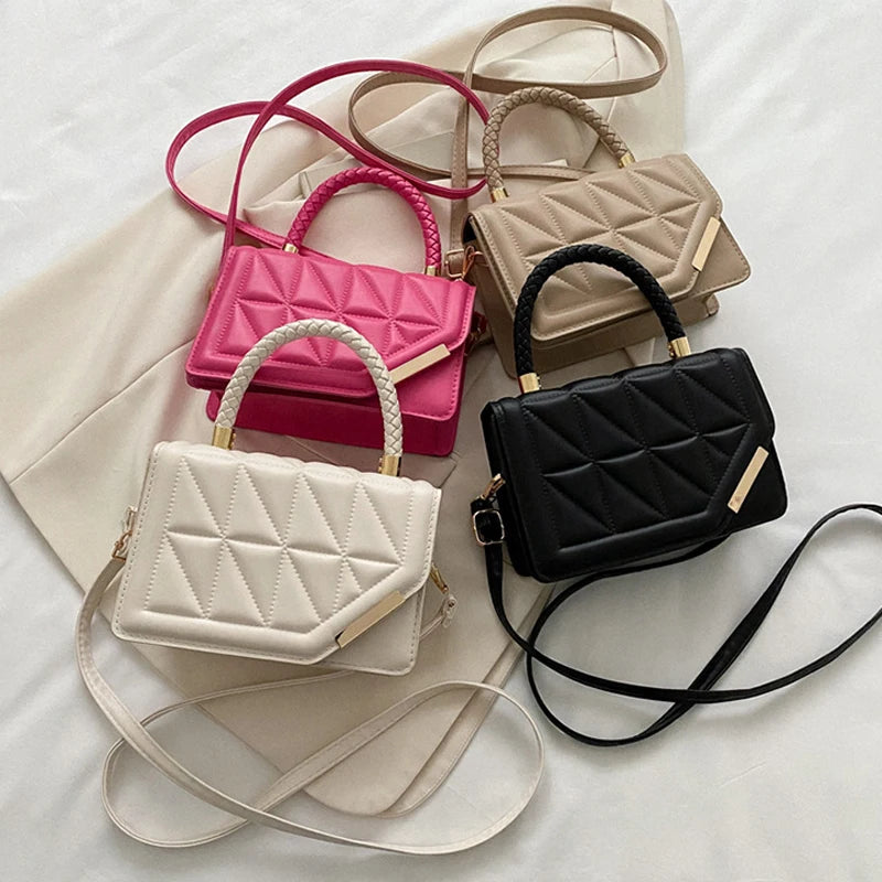 PU Leather Shoulder Bag Crossbody Plaid — Black | KIMLUD