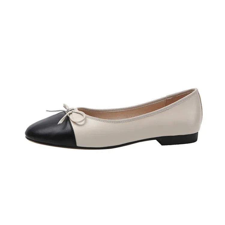 Genuine Leather Bow Ballet Flats — Round Toe, Office & Casual | KIMLUD