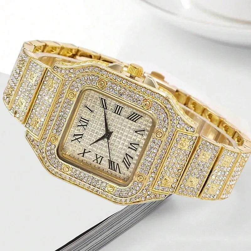 2PCS Set Watches for Men Fashion Casual Watches Simple Mens Square Dial Quartz Wristwatches Clock Necklace Set - KIMLUD