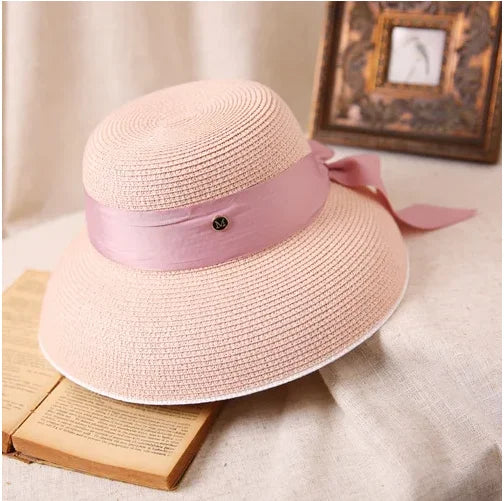 Straw Retro Bow Wide Brim Sun Hat — Natural | KIMLUD