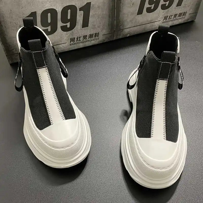 Men's Chelsea Boots – Thick Soles – Leather – White | KIMLUD