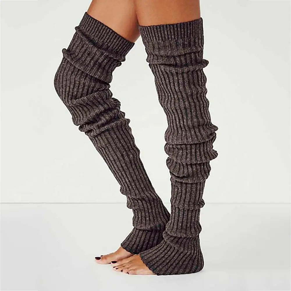 Knitted Cotton Blend Leg Warmers Knee High — Black | KIMLUD