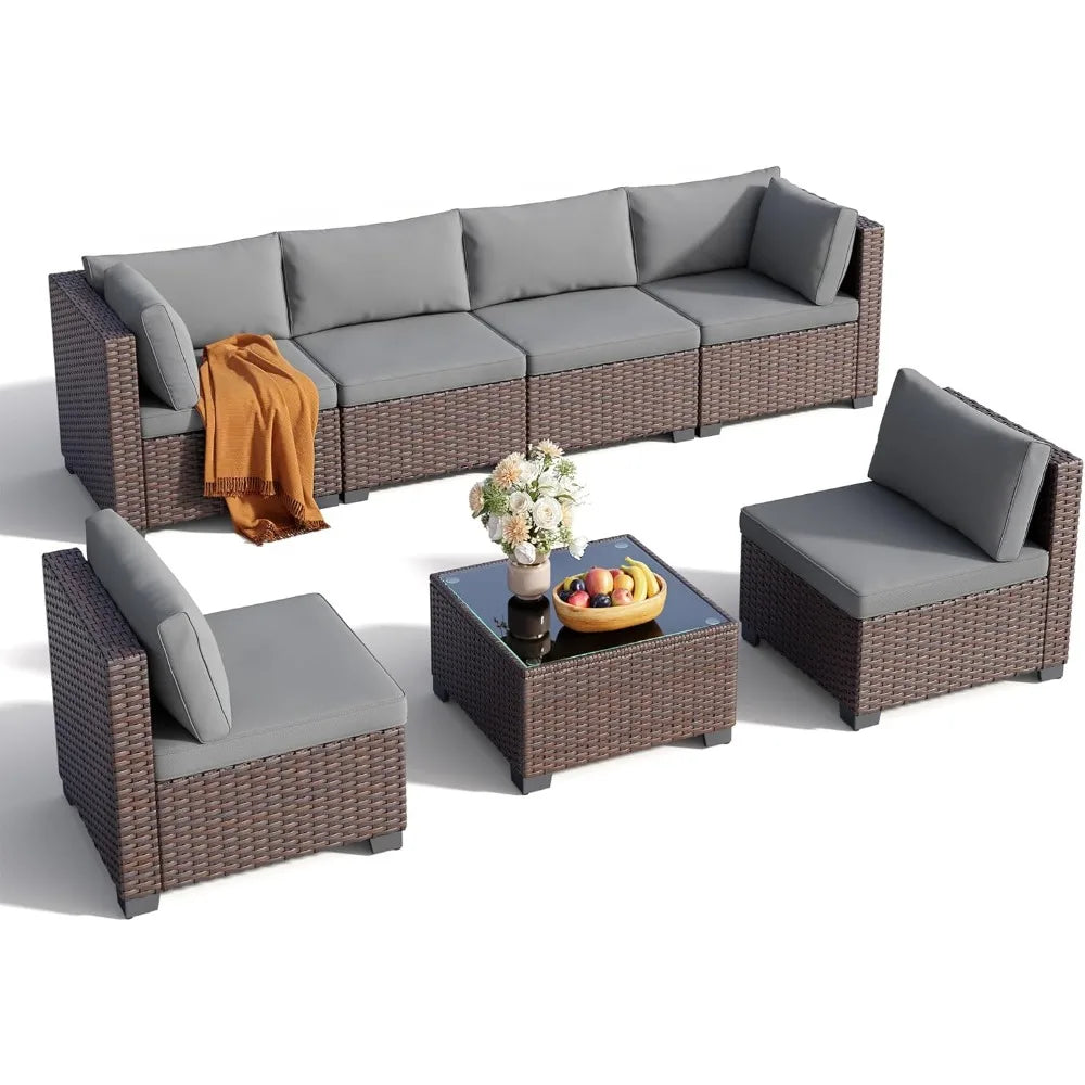 7 Pieces Outdoor Patio Furniture Set, PE Rattan Outdoor Wicker Sectional Furniture Sofa Set, with Cushions