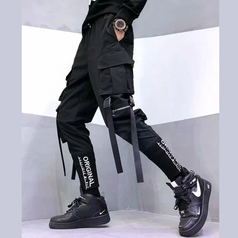 Harajuku Cargo Pants Techwear Joggers Multi Pocket Urban Streetwear Elements — Black | KIMLUD