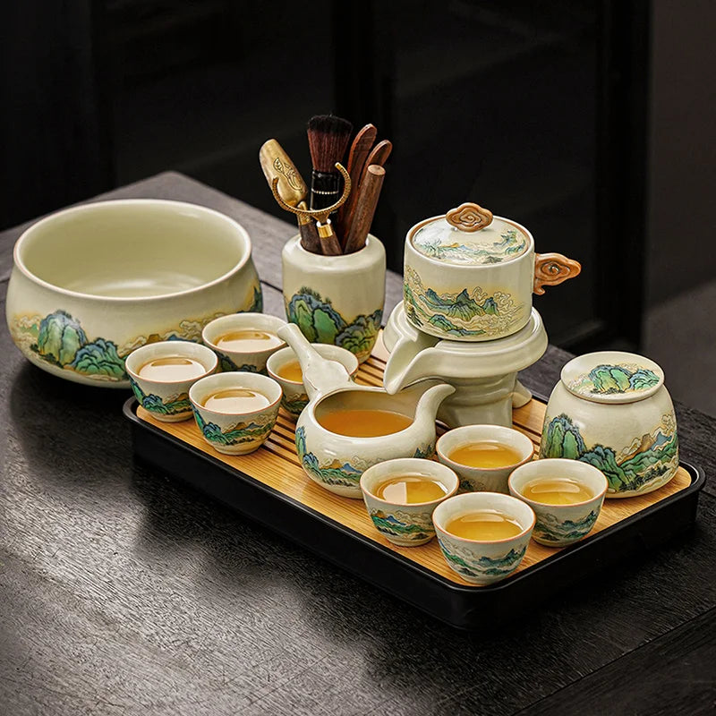 Porcelain Tea Set Infuser Kung Fu Style Mountain — Ivory-Cream | KIMLUD