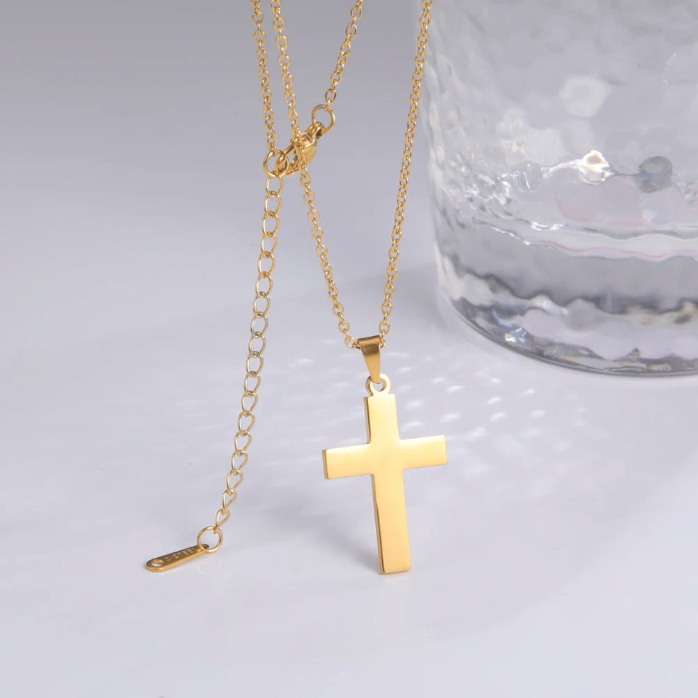Gold-Tone Stainless Steel Cross Pendant Choker Necklace — Gold | KIMLUD