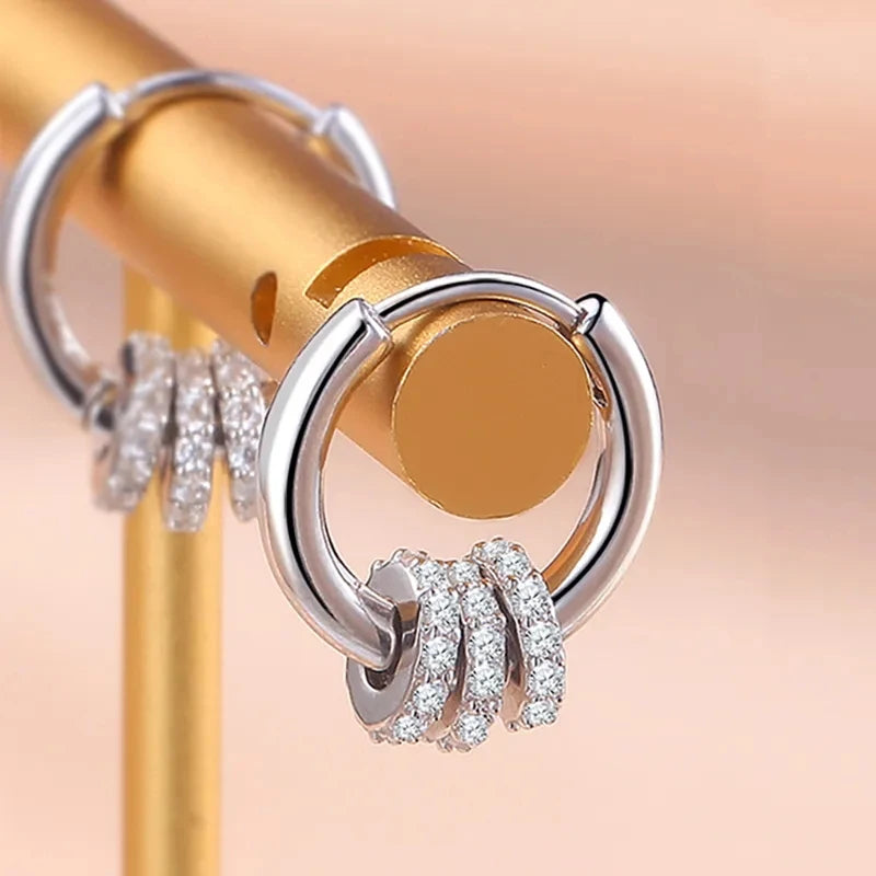 Sterling Silver Hoop Earrings Dainty Zircon Inlaid Round Circle — Silver | KIMLUD
