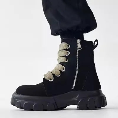 Ankle Boots – Lace-Up – PU Leather – Dark | KIMLUD