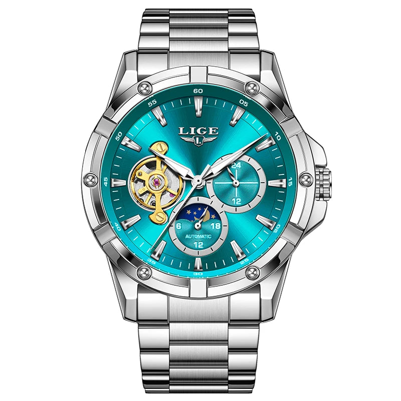 LIGE New Tourbillon Automatic Watches For Men Fashion Business Watch Men Luxury Sports Waterproof Men's Mechanical Wristwatch