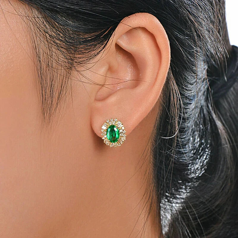 Gleaming Cubic Zirconia Earrings Oval Cut — Green | KIMLUD