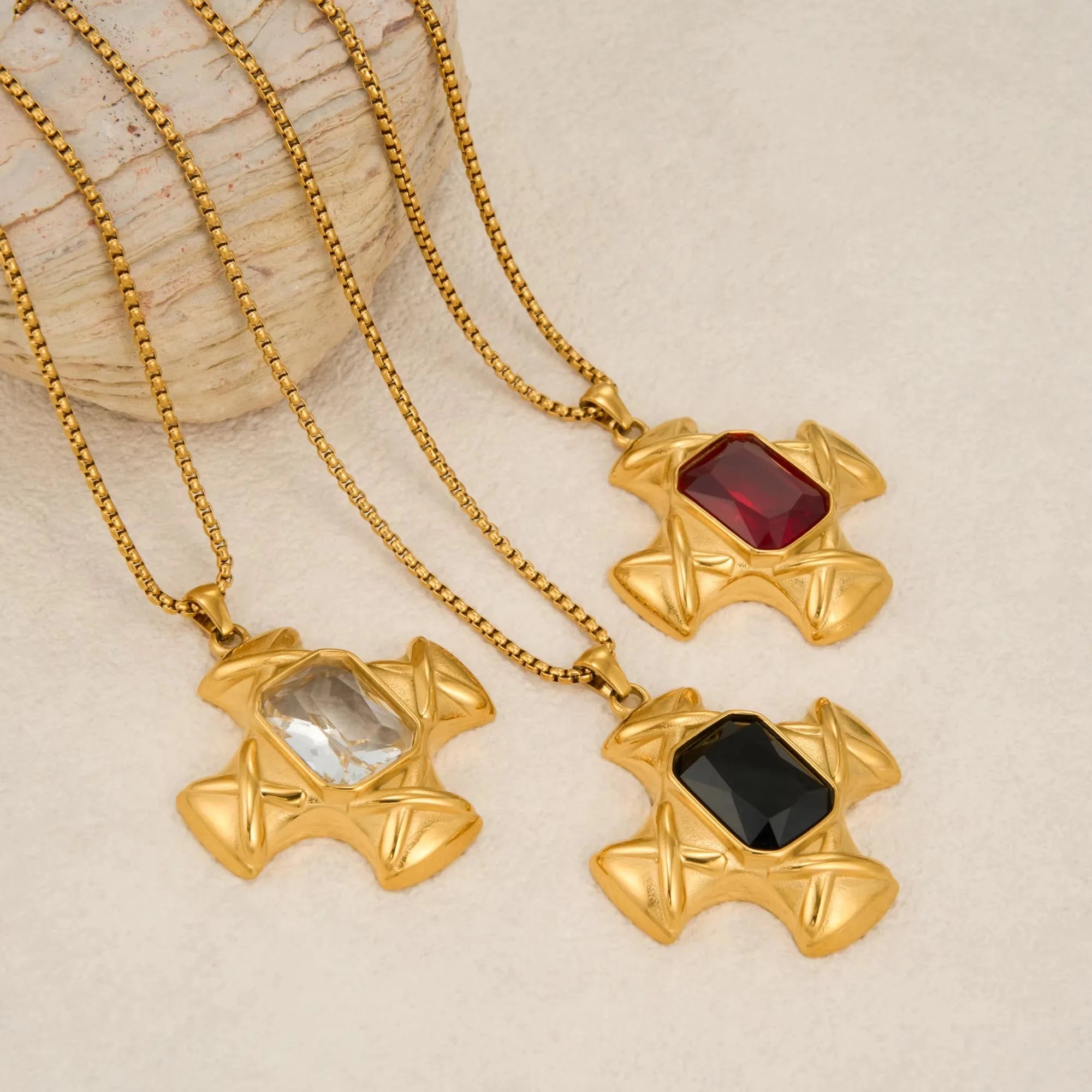 Stainless Steel Necklaces Gold Plated Cross Pendant — Gold | KIMLUD