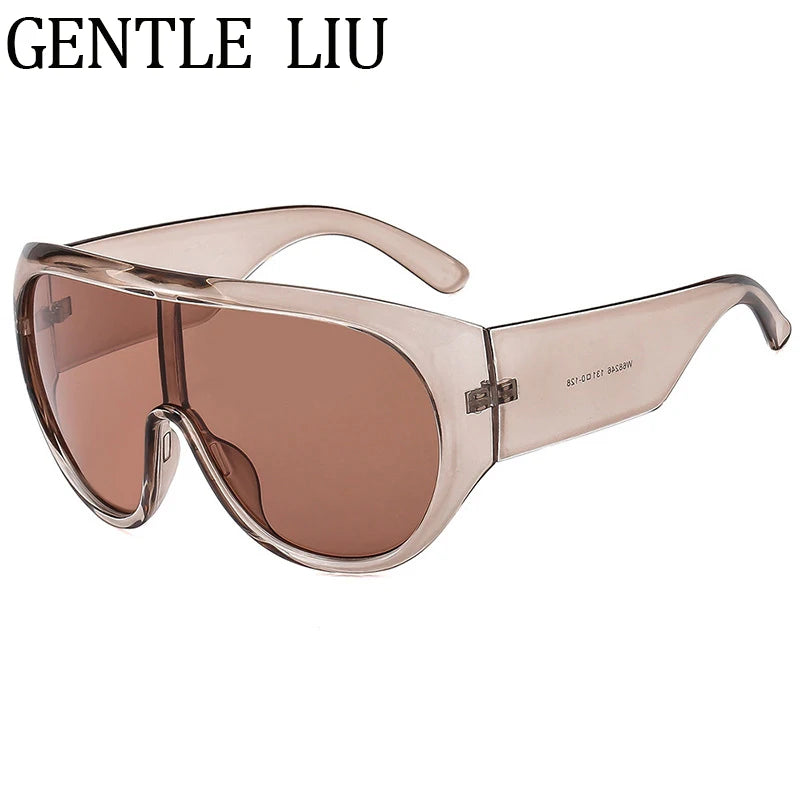 Y2K Oversized Shield Sunglasses One-Piece Visor — Black | KIMLUD