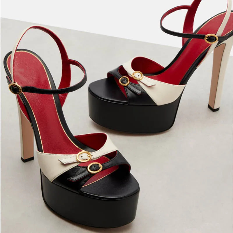 Women's Buckle Strap Sandals – Super High Heel – Hollow Back | KIMLUD