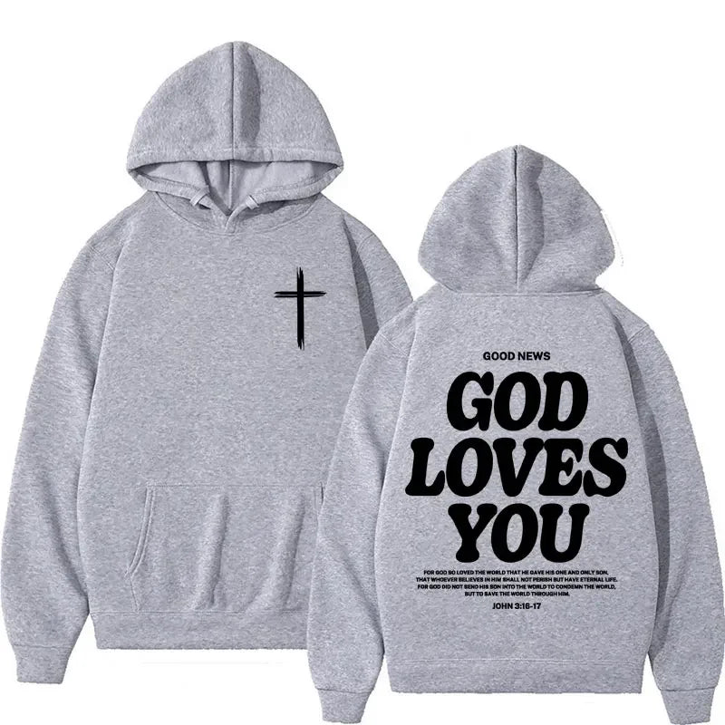 Hooded Sweatshirt – Bible Verse God Loves You – Vintage Streetwear | KIMLUD