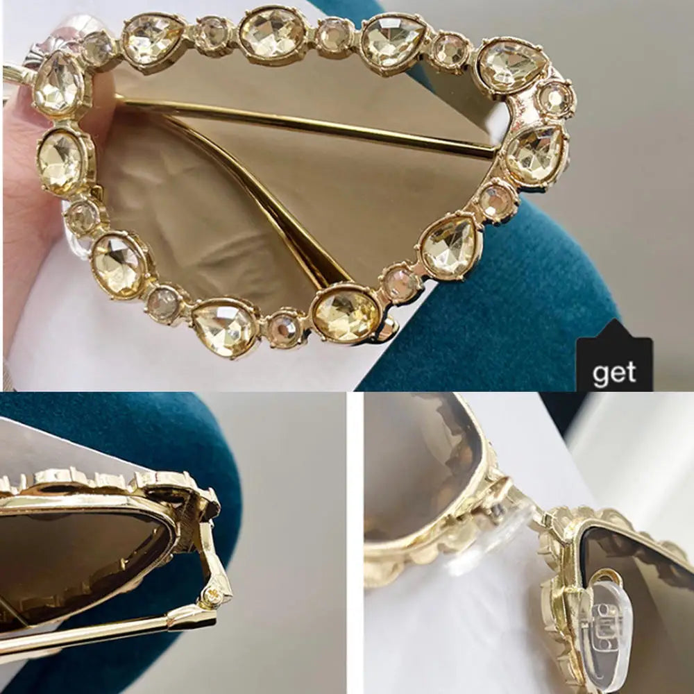 KLASSNUM Luxury Woman Sunglasses Cat-eye Rhinestone Sunglasses 2024 Trendy Party Eyepiece Glitter Metal Frame Color Lens Shades