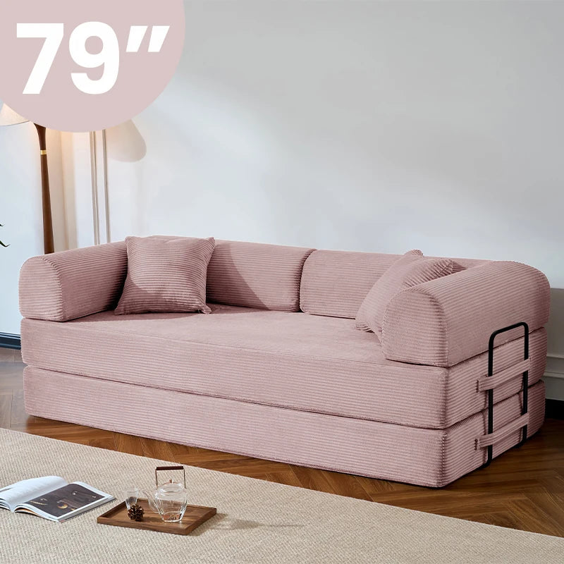 Corduroy Folding Convertible Sofa Bed — Olive | KIMLUD