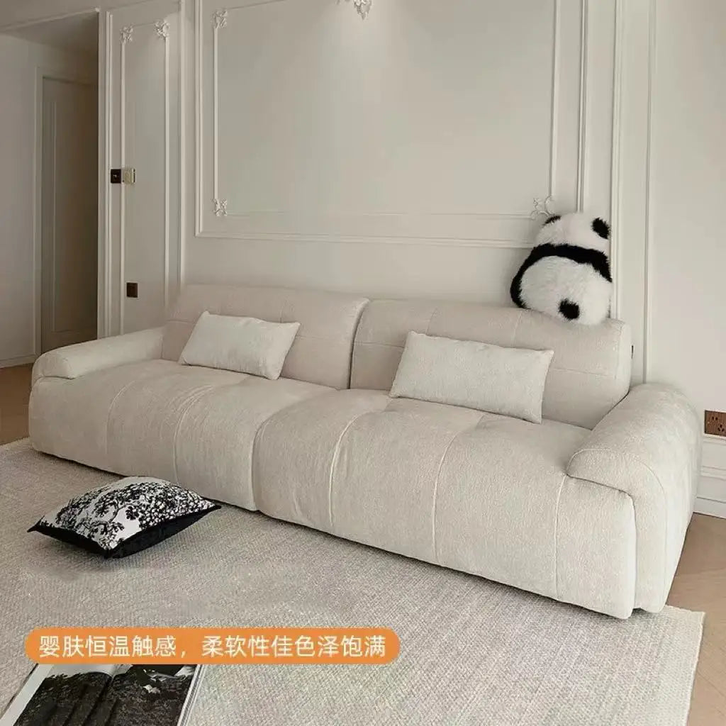 Nordic Modern Luxury Sofa With Puffs Futon Recliner — Cream | KIMLUD