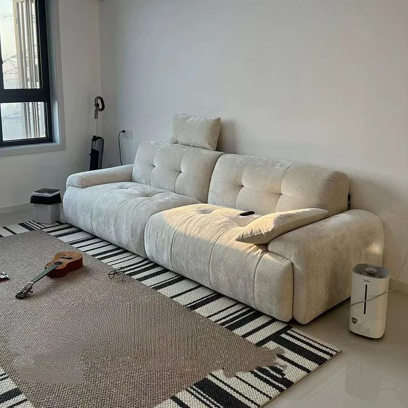 Nordic Modern Luxury Sofa With Puffs Futon Recliner — Cream | KIMLUD