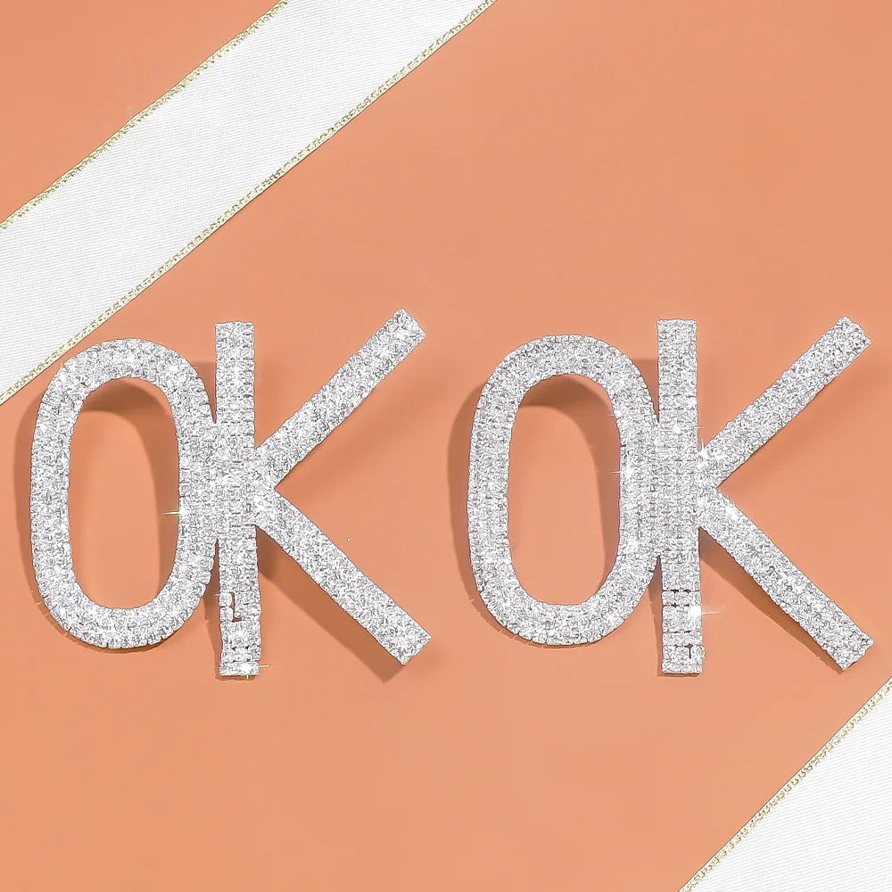 Statement Letter Jewelry Rhinestone — Gold | KIMLUD