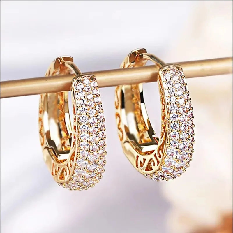 Sterling Silver Hoop Earrings Dazzling CZ Stone — Silver | KIMLUD