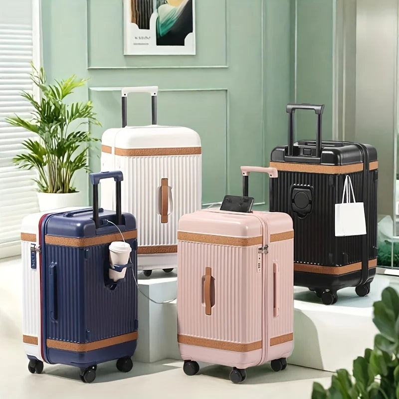 Hardshell ABS+PC Suitcase Large-Capacity With USB Port — White | KIMLUD