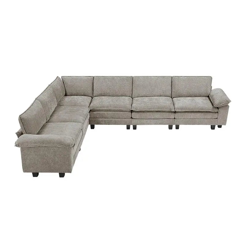 Chenille Sectional Sofa Set 6-Piece Modular Luxe Soft — Light Dove-Gray | KIMLUD