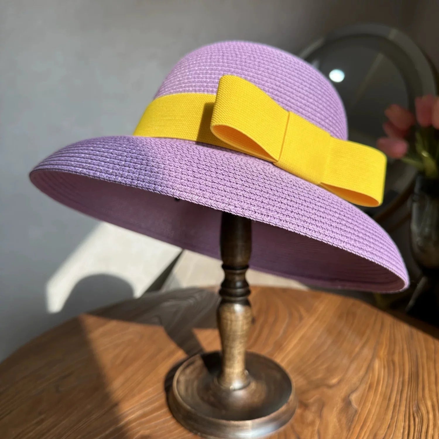 Classic Vintage Hepburn Straw Solid Hat — Purple | KIMLUD