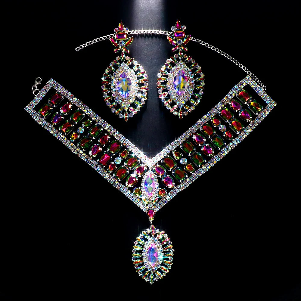 Stonefans Exaggerated Necklace Earrings Set Wholesale for Women Drag Queen Accessories Large Rhinestone Statement Jewelry Set