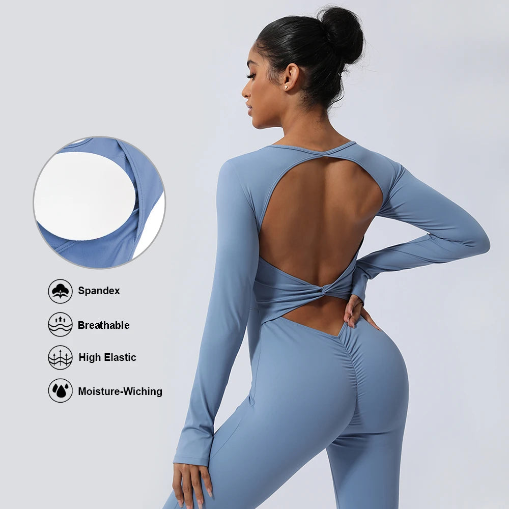 Jumpsuit – Backless Long Sleeve – Nylon – Yoga Set | KIMLUD