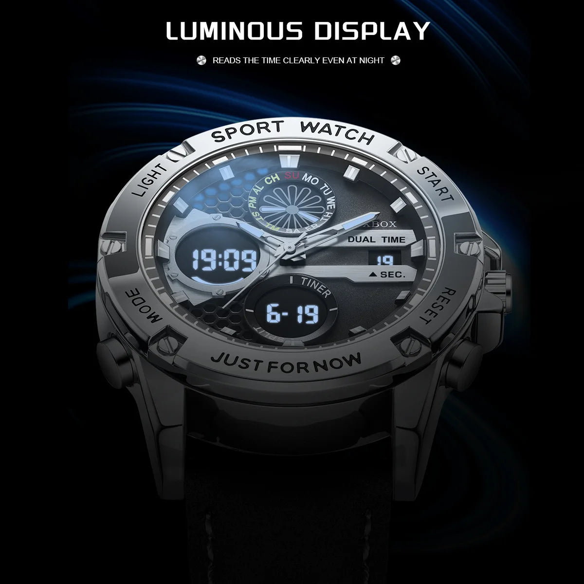 FOXBOX Fashion Men's Luxury Watch Leather Strap Quartz Watches Business Dual Display Waterproof Date Chronograph Man Watch+Box