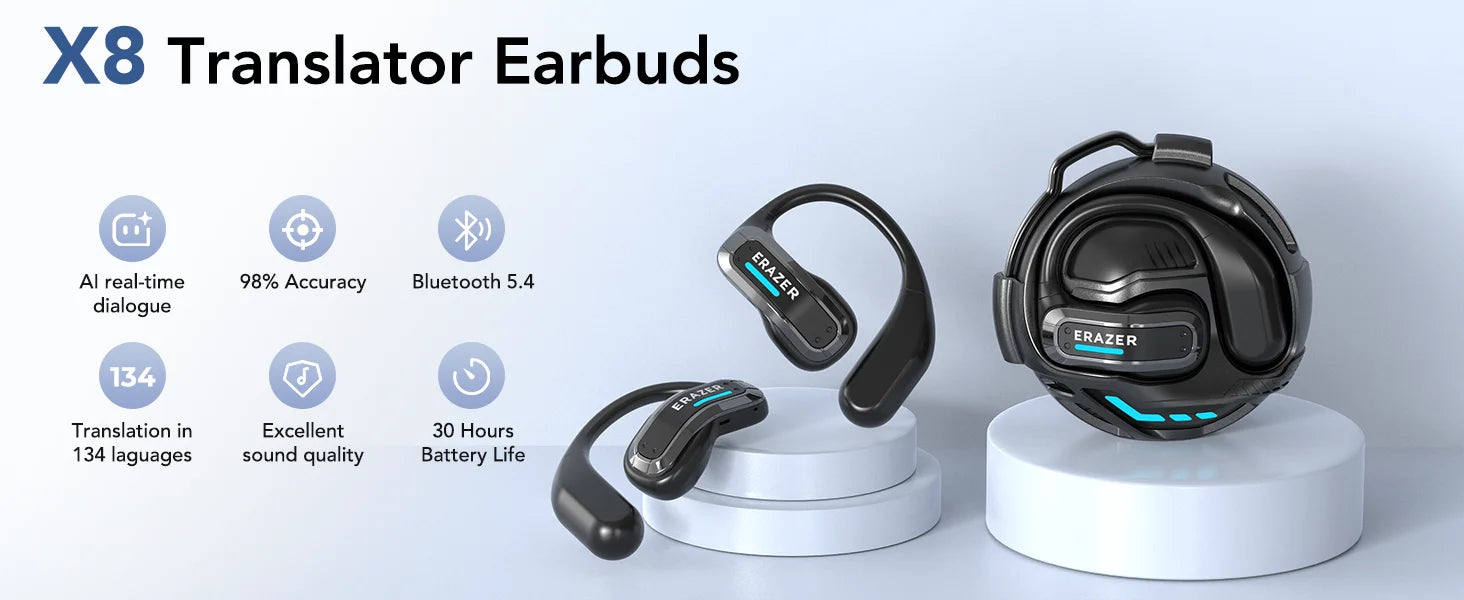 Sleek AI Translator Earbuds X8 With Low Latency Gaming Bluetooth 5.4 — Black | KIMLUD