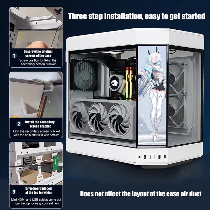 Side Panel Expand LCD Display HYTE Y60 PC Cabinet, Dedicated Secondary Screen Monitor 1920X515 Support Aida 64