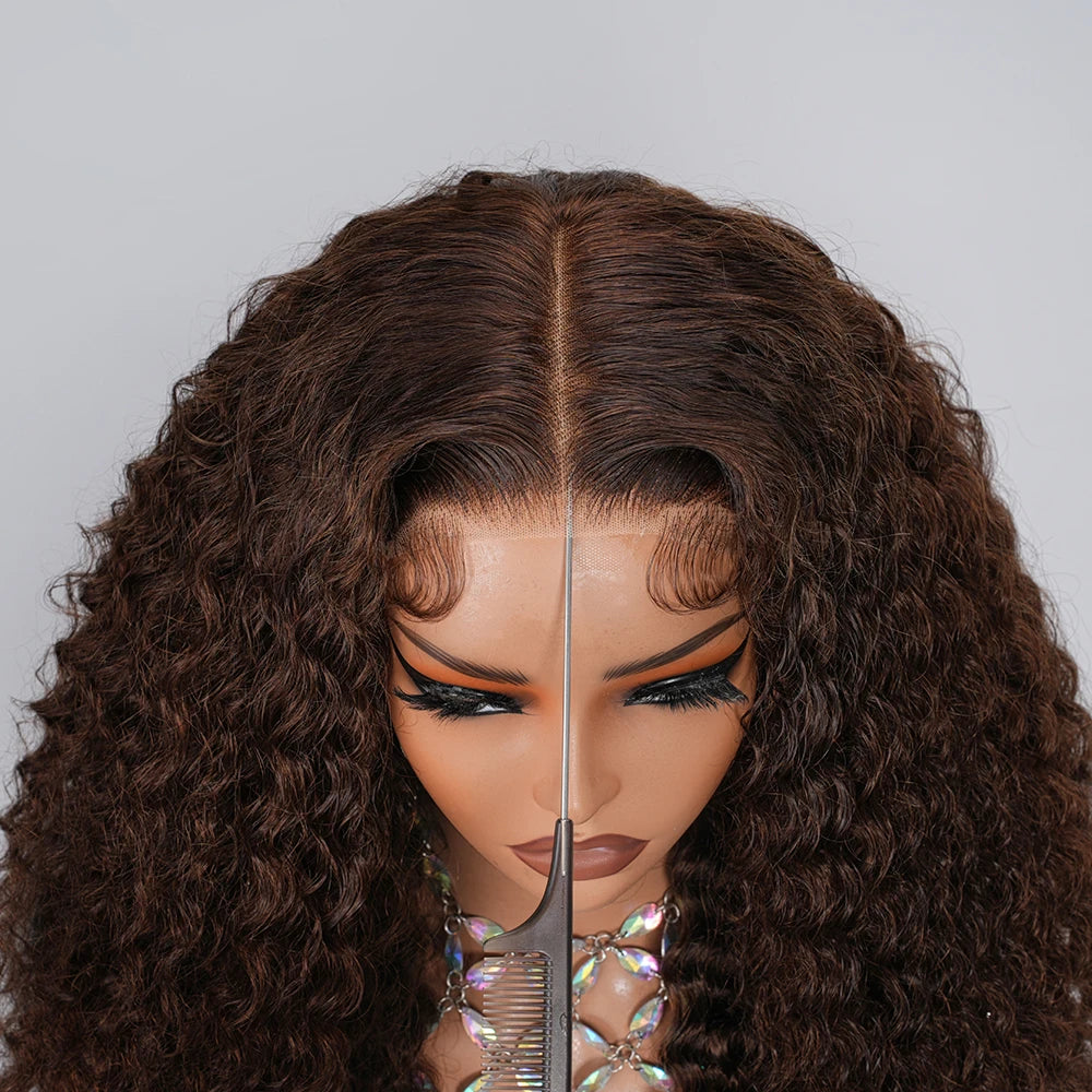 Lace Closure Wig – Glueless – Deep Wave – Chocolate Brown | KIMLUD